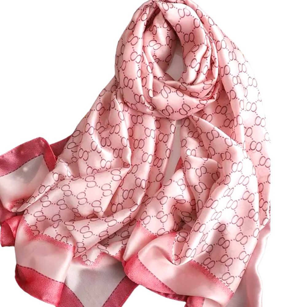 NWT Soft Silky Satin Pink Monogram Scarf Beach Coverup Oversized Shawl